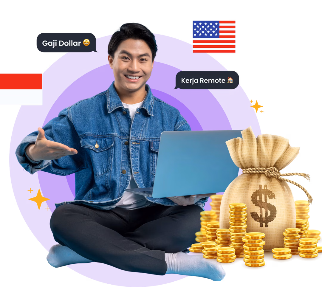 Pria memegang laptop